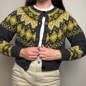 Stateside merino wool blend green/grey fair isle button up cardigan size med